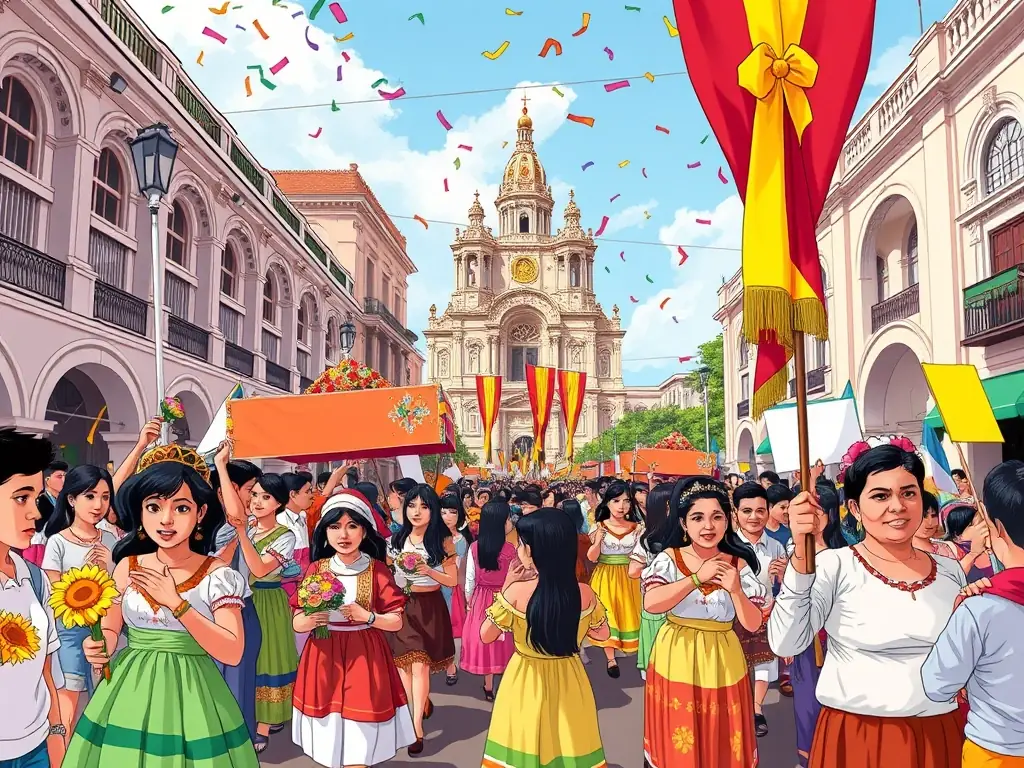 A lively scene from the Peñafrancia Festival in Naga City, showcasing the colorful procession and the devotion of the Bicolano people.